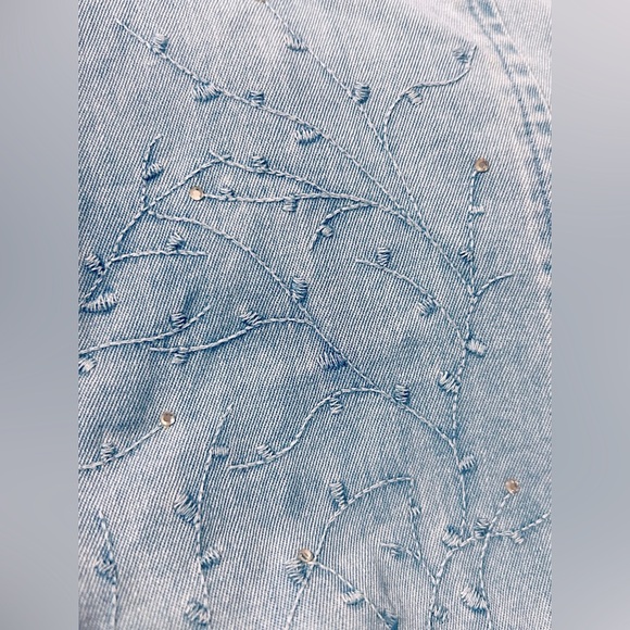 XL LAFEI-NIER COTTON LONG SKIRT DENIM JEAN CHAMBRAY BEADED BLUE SOFT BOHO - Picture 13 of 15